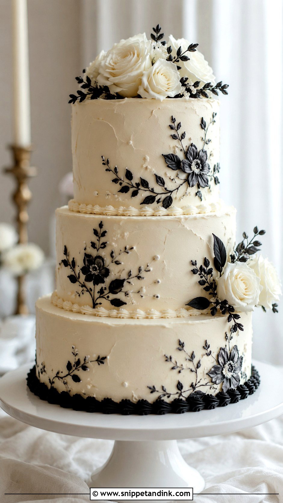 Black And White Wedding Cake With Buttercream - Snippet and Ink - 20 Black and White Wedding Cake Ideas