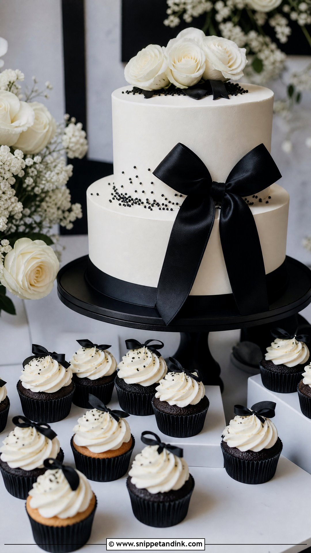 Black And White Wedding Cake With Cupcakes - Snippet and Ink - 20 Wedding Cakes with Cupcakes