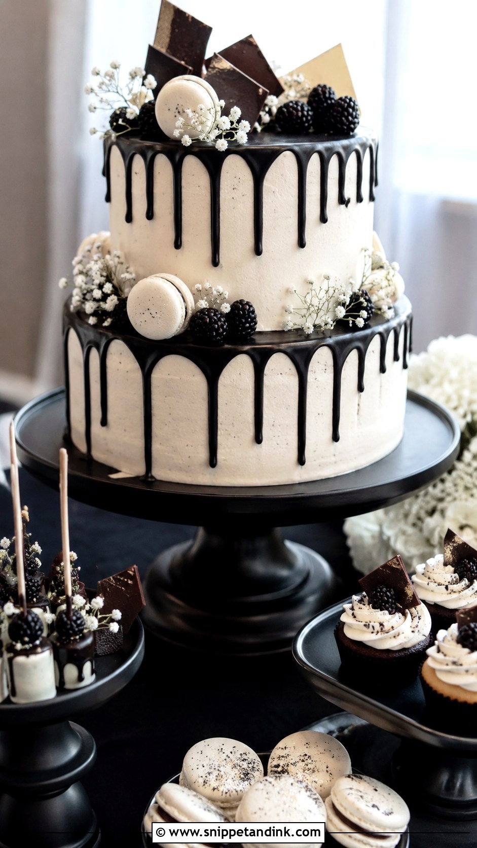 Black And White Wedding Cake With Drip - Snippet and Ink - 20 Black and White Wedding Cake Ideas