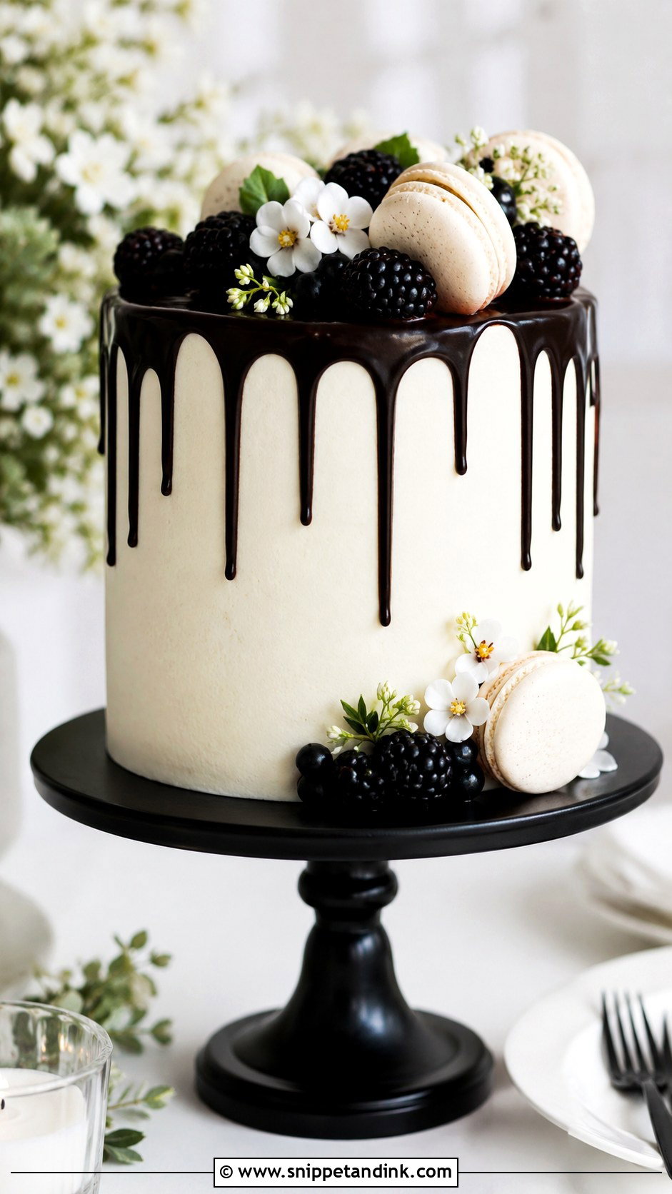Black And White Wedding Cake With Drip - Snippet and Ink - 20 Black and White Modern Wedding Cake Ideas