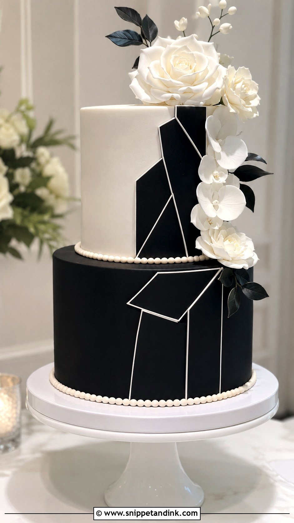 Black And White Wedding Cake With Fondant - Snippet and Ink - 20 Black and White Wedding Cake Ideas