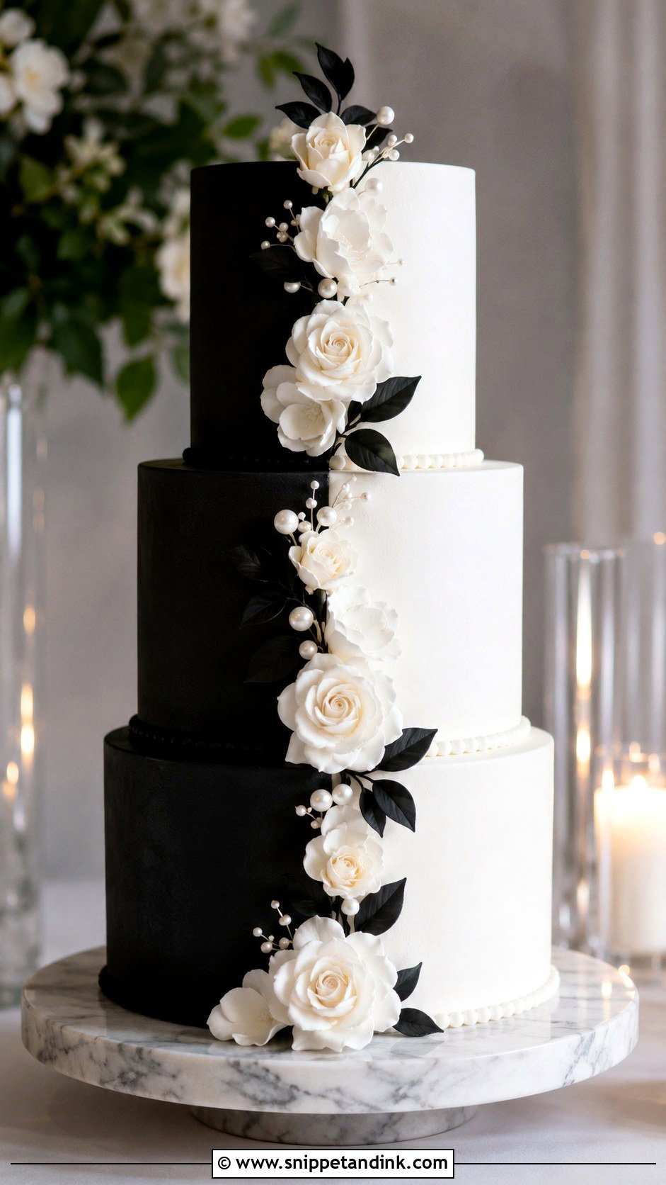 Black And White Wedding Cake With Half Black Half White - Snippet and Ink - 20 Black and White Modern Wedding Cake Ideas
