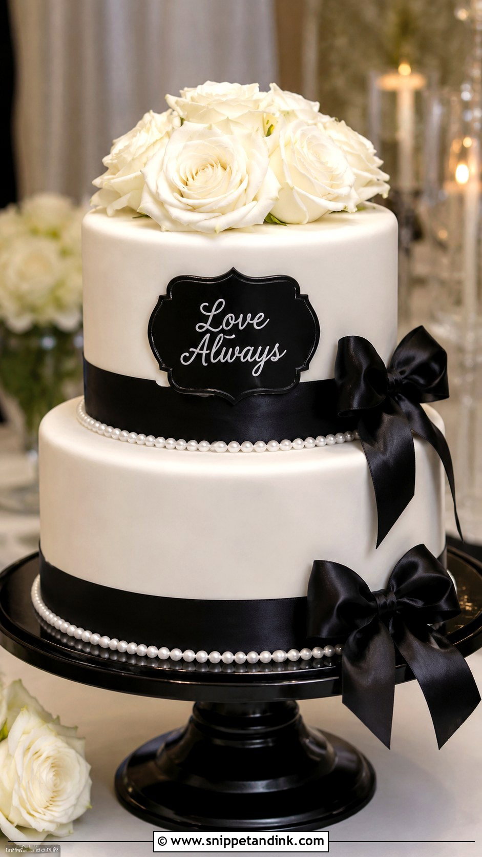 Black And White Wedding Cake With Love Always - Snippet and Ink - 25 Wedding Cake Wording Ideas