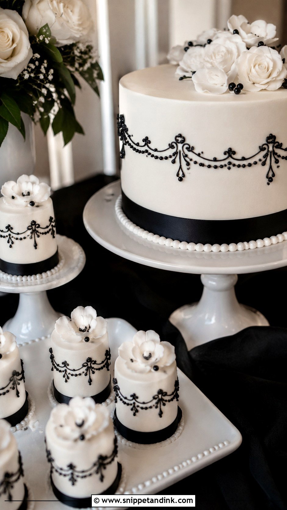 Black And White Wedding Cake With Mini Cakes - Snippet and Ink - 25 Wedding Cake with Mini Cakes