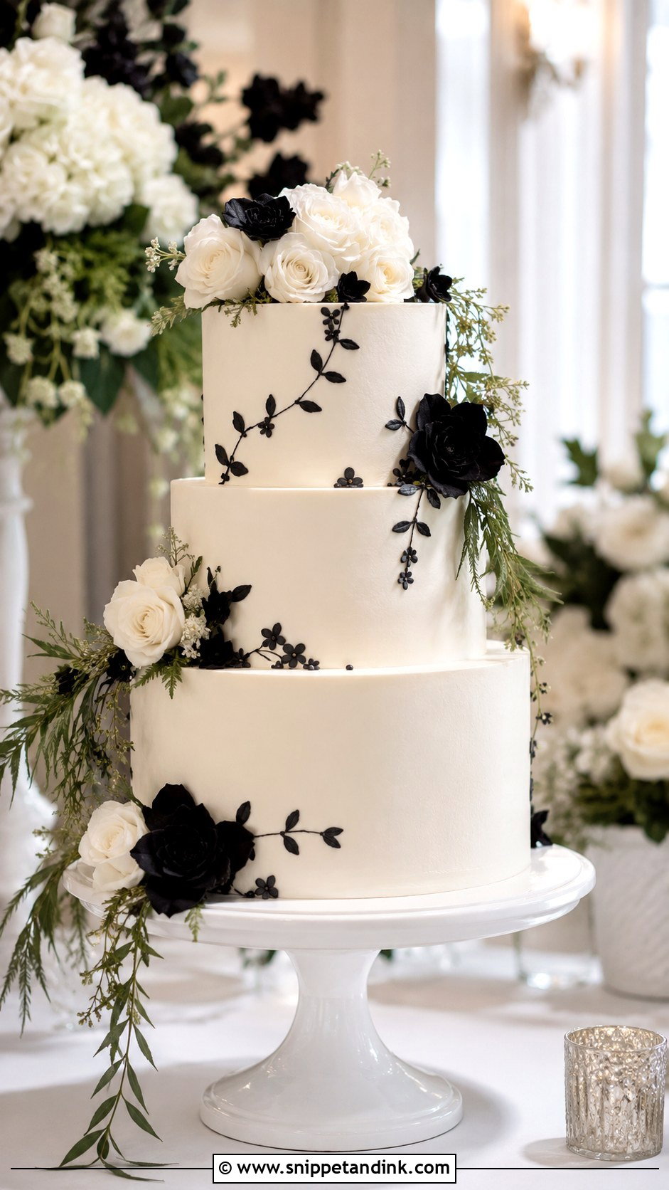 Black And White Wedding Cake With Pearls - Snippet and Ink - 20 Black and White Wedding Cake Ideas