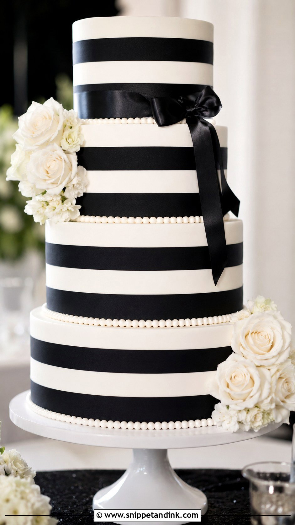 Black And White Wedding Cake With Stripes - Snippet and Ink - 20 Black and White Wedding Cake Ideas