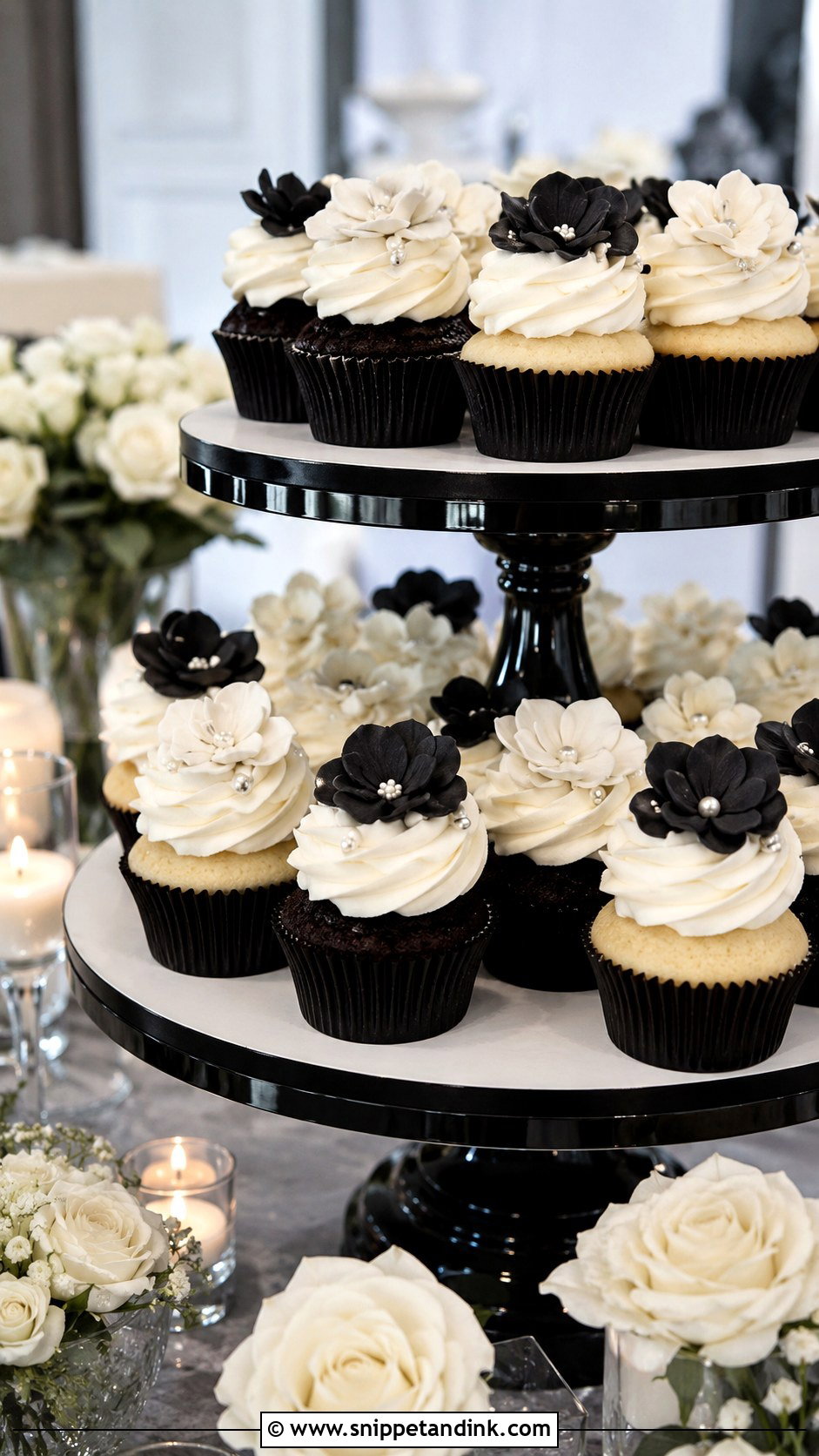 Black And White Wedding Cupcake Display - Snippet and Ink - 20 Wedding Cake Cupcakes Display Ideas