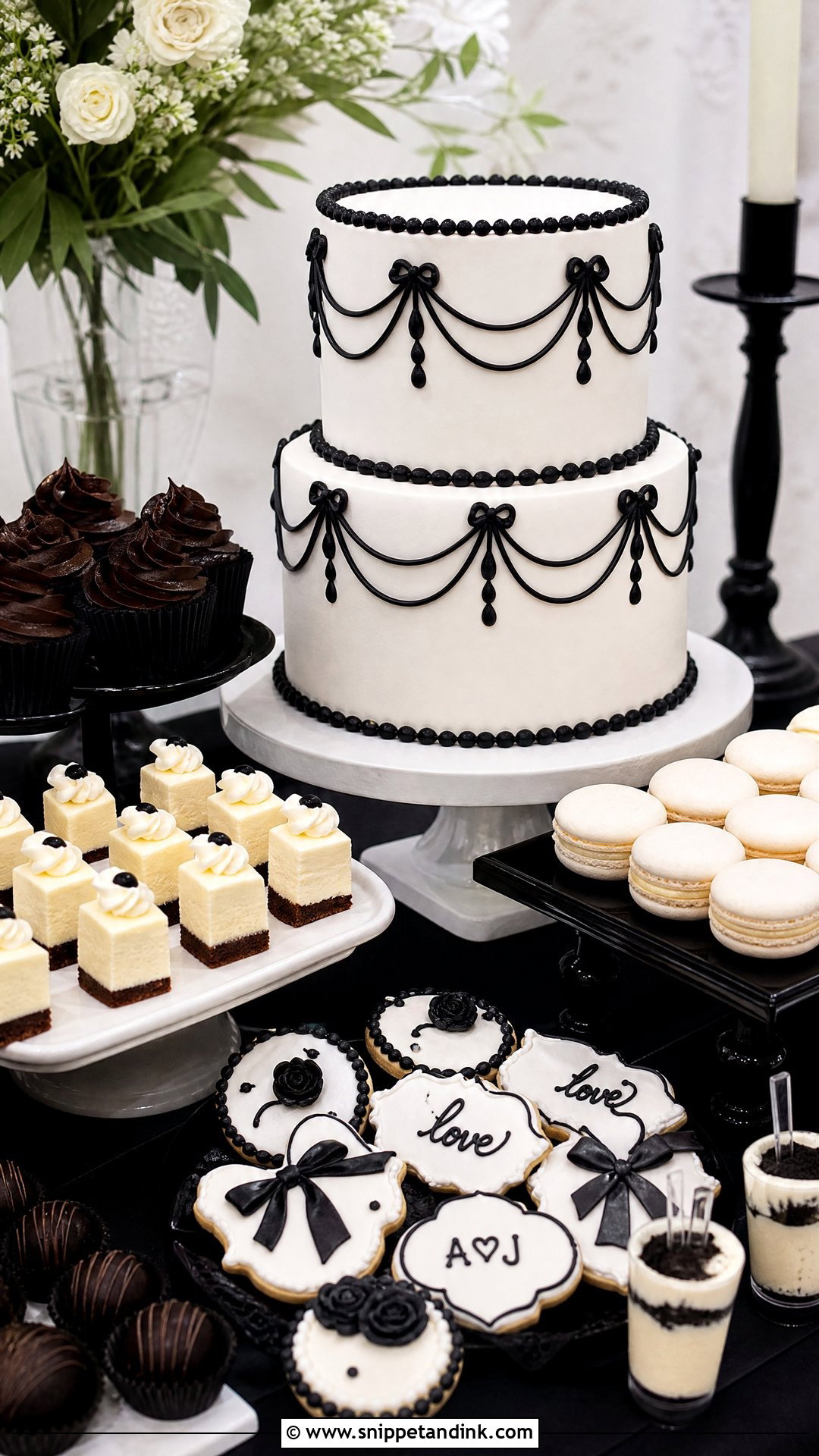 Black And White Wedding Dessert Table - Snippet and Ink - 20 Wedding Dessert Table Ideas