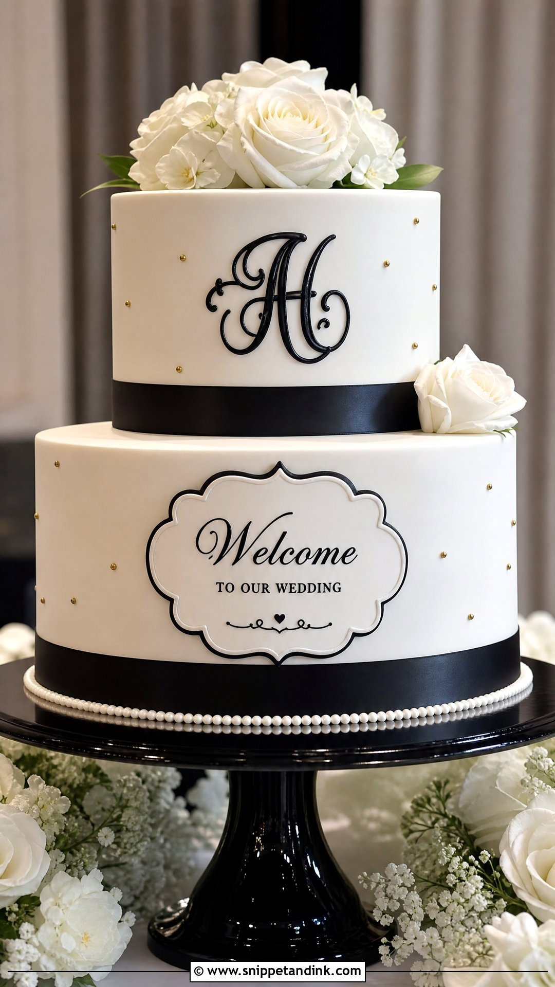 Black And White Welcome Wedding Cake - Snippet and Ink - 30 Welcome Cake Ideas for Wedding