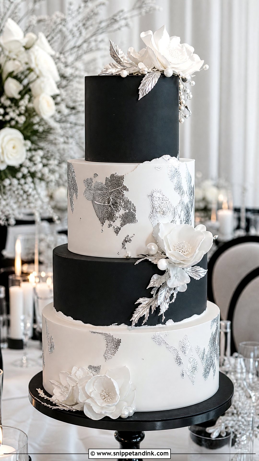 Black And White Winter Wedding Cake - Snippet and Ink - 20 Winter Wedding Cake Ideas