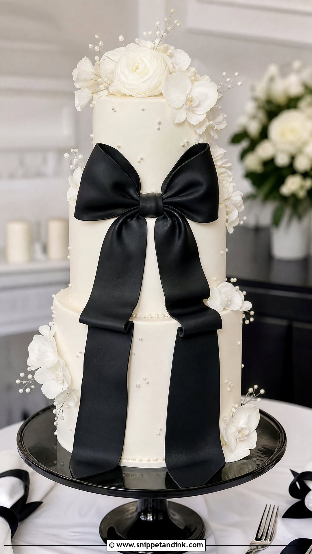 Black Bow Wedding Cake - Snippet and Ink - 35 Bow Cake Ideas for Wedding