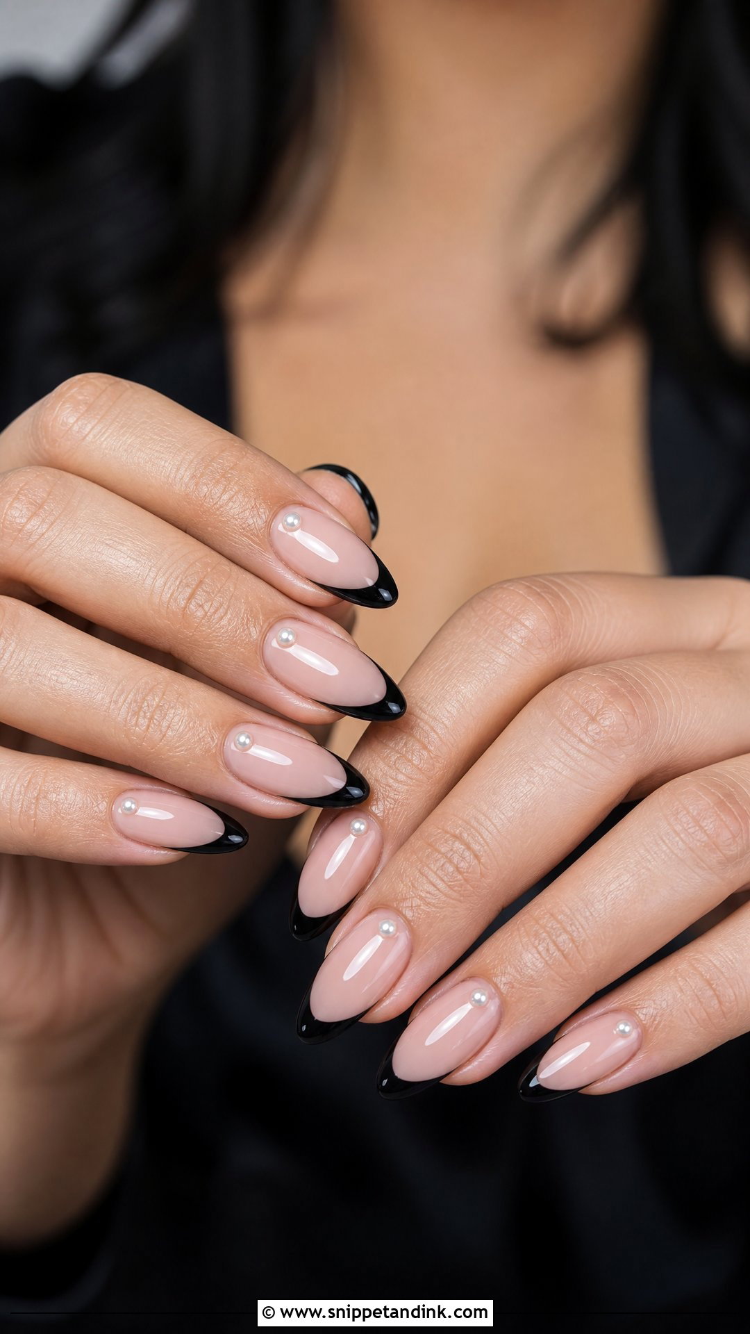 Black Bridal French Tip Nails - Snippet and Ink - 25 Black Bridal Nails