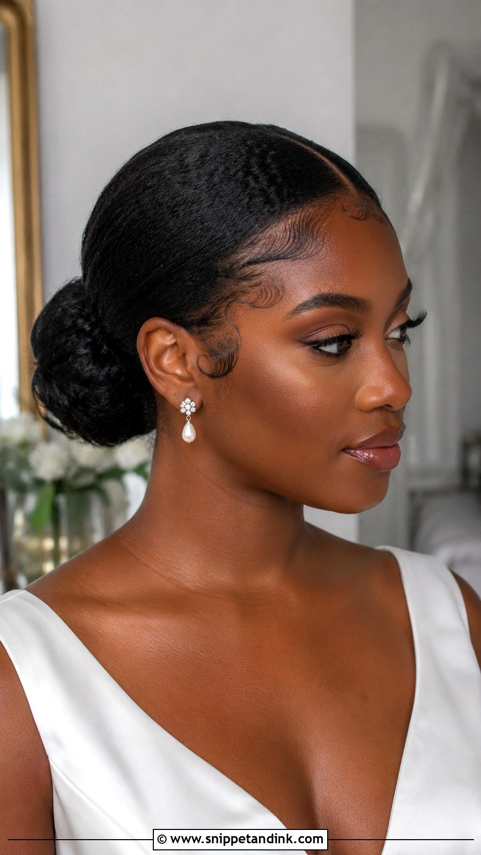 Black Bridal Low Bun - Snippet and Ink - 20 Black Hair Bridal Hairstyles