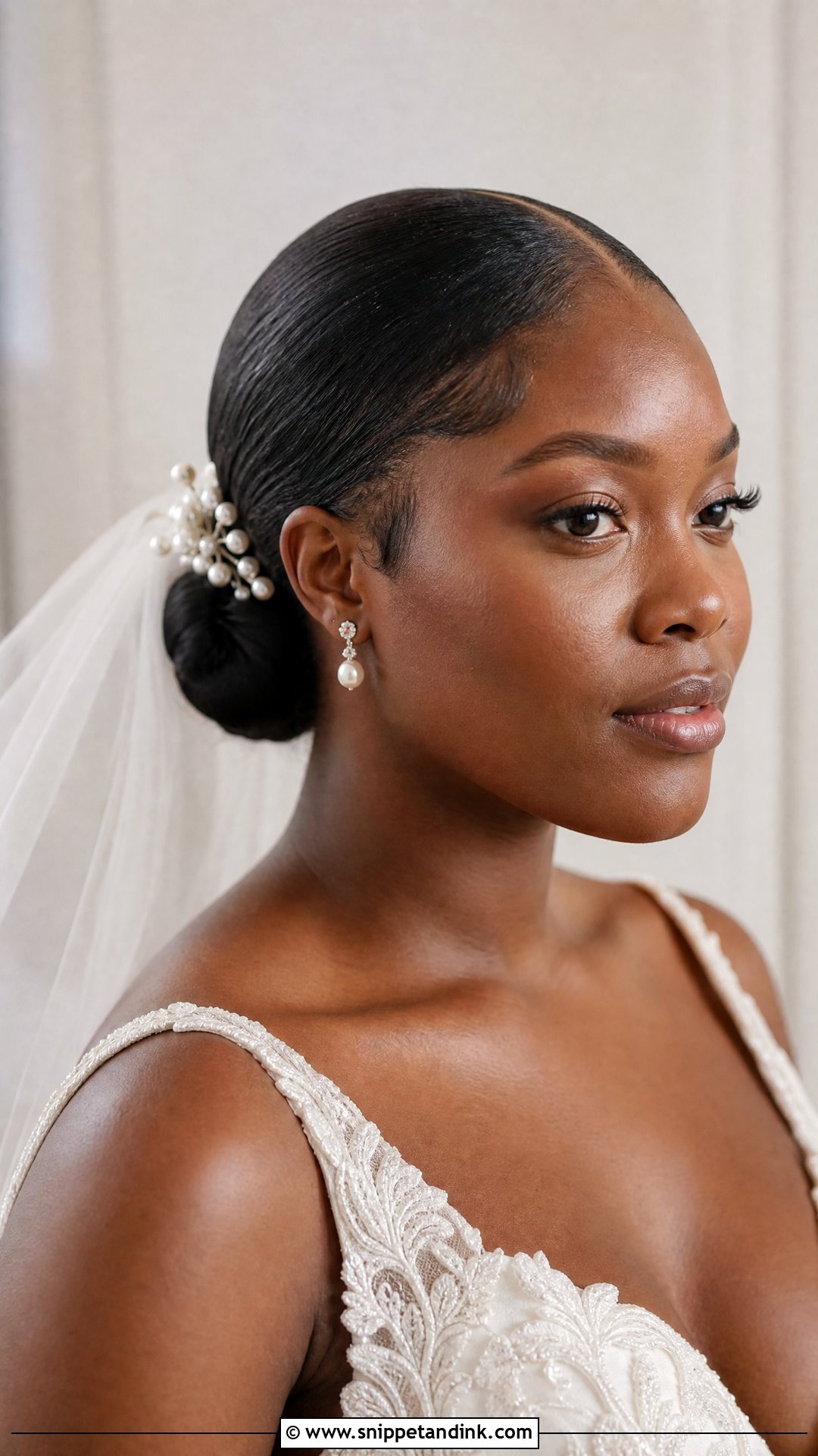 Black Bride Low Bun Wedding Hairstyle - Snippet and Ink - 15 Black Bride Wedding Hairstyles