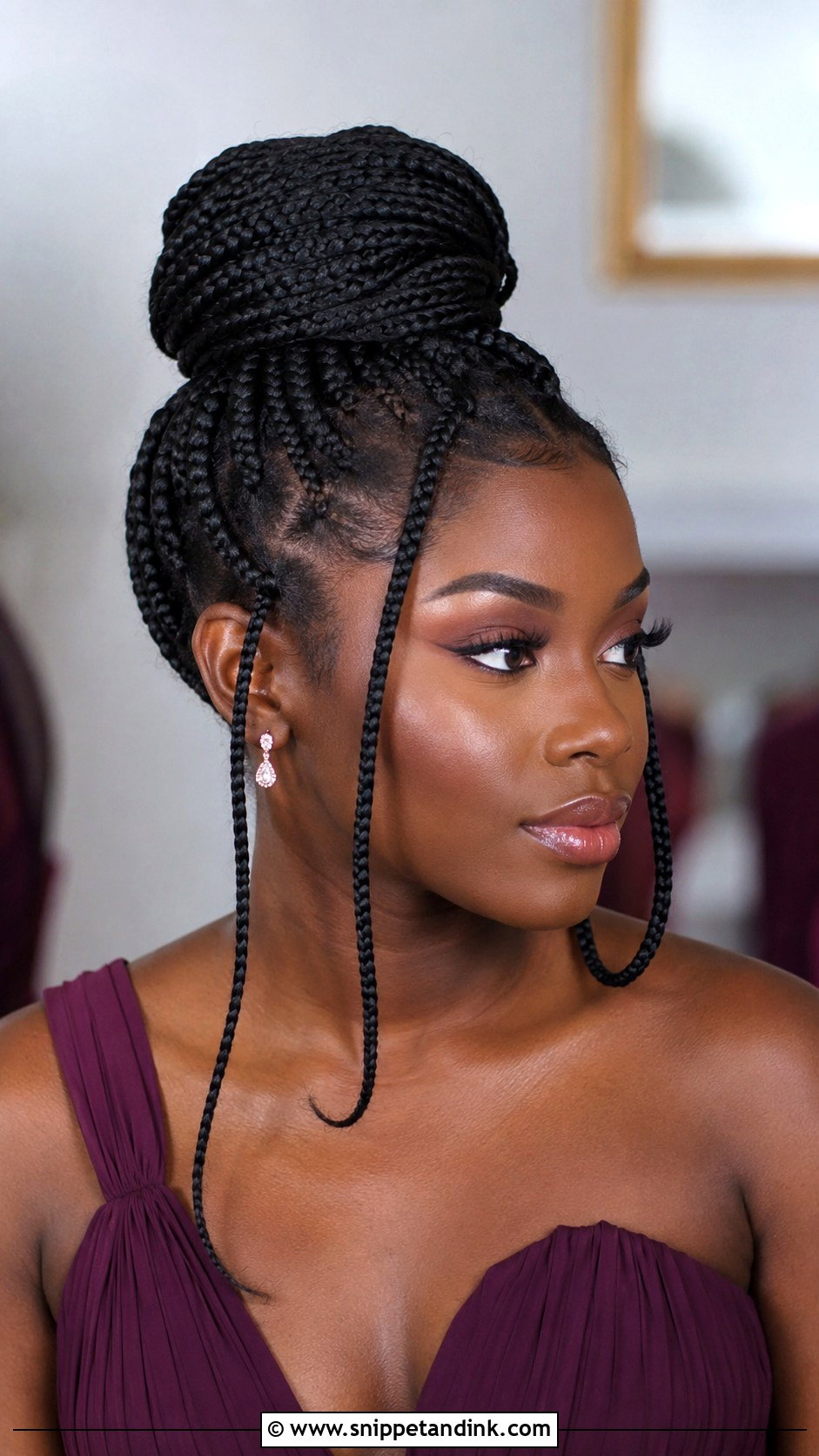 Black Bridesmaid Box Braids Bun - Snippet and Ink - 20 Black Bridesmaid Hairstyles