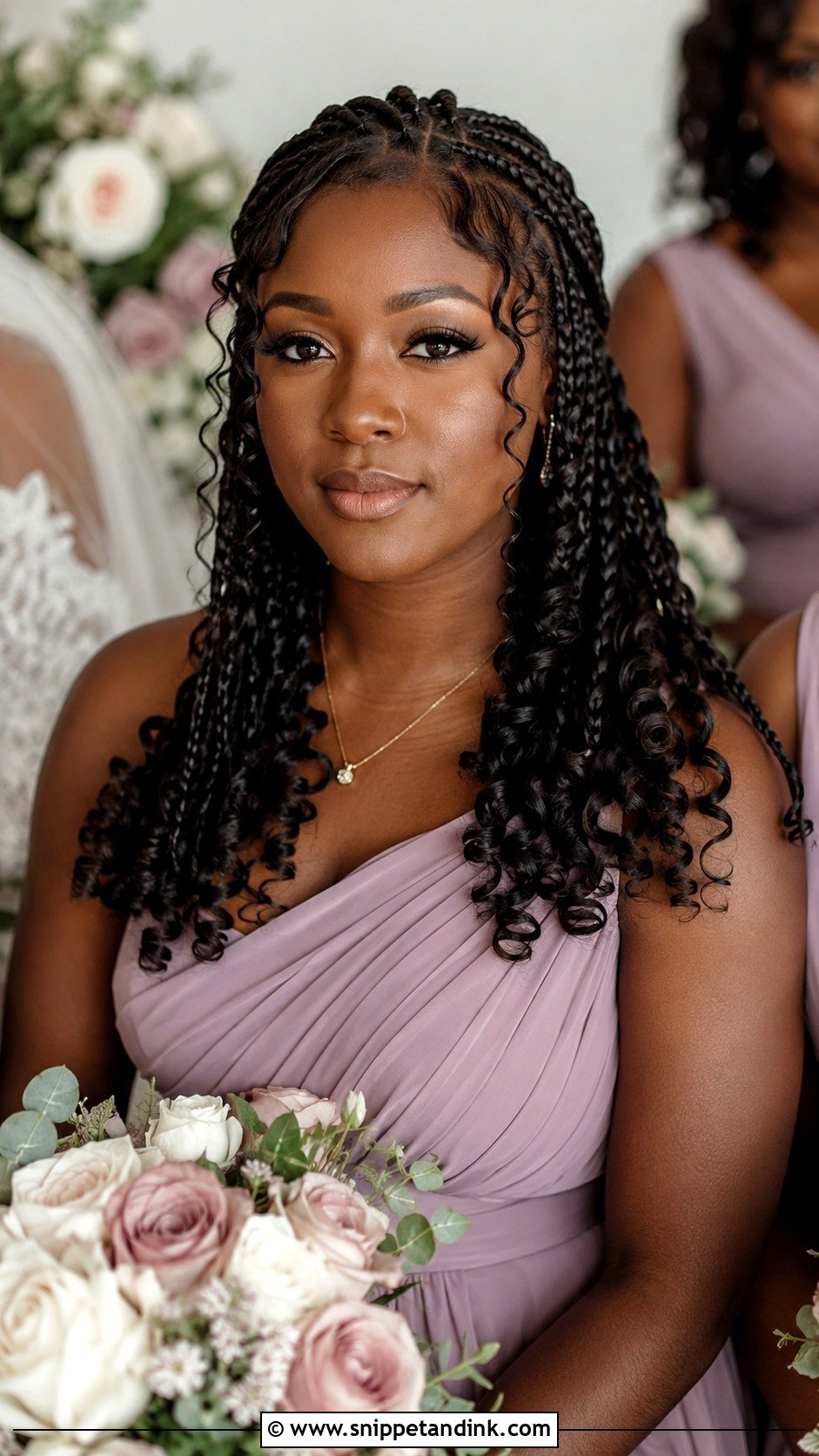 Black Bridesmaid French Curl Braids - Snippet and Ink - 20 Black Bridesmaid Hairstyles