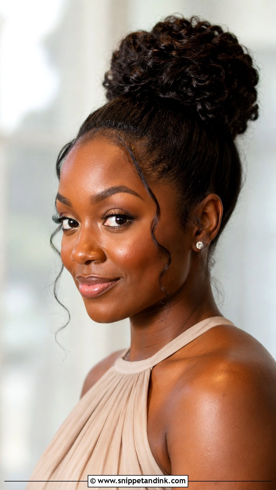 Black Bridesmaid High Bun - Snippet and Ink - 20 Black Wedding Hairstyles Bridesmaid
