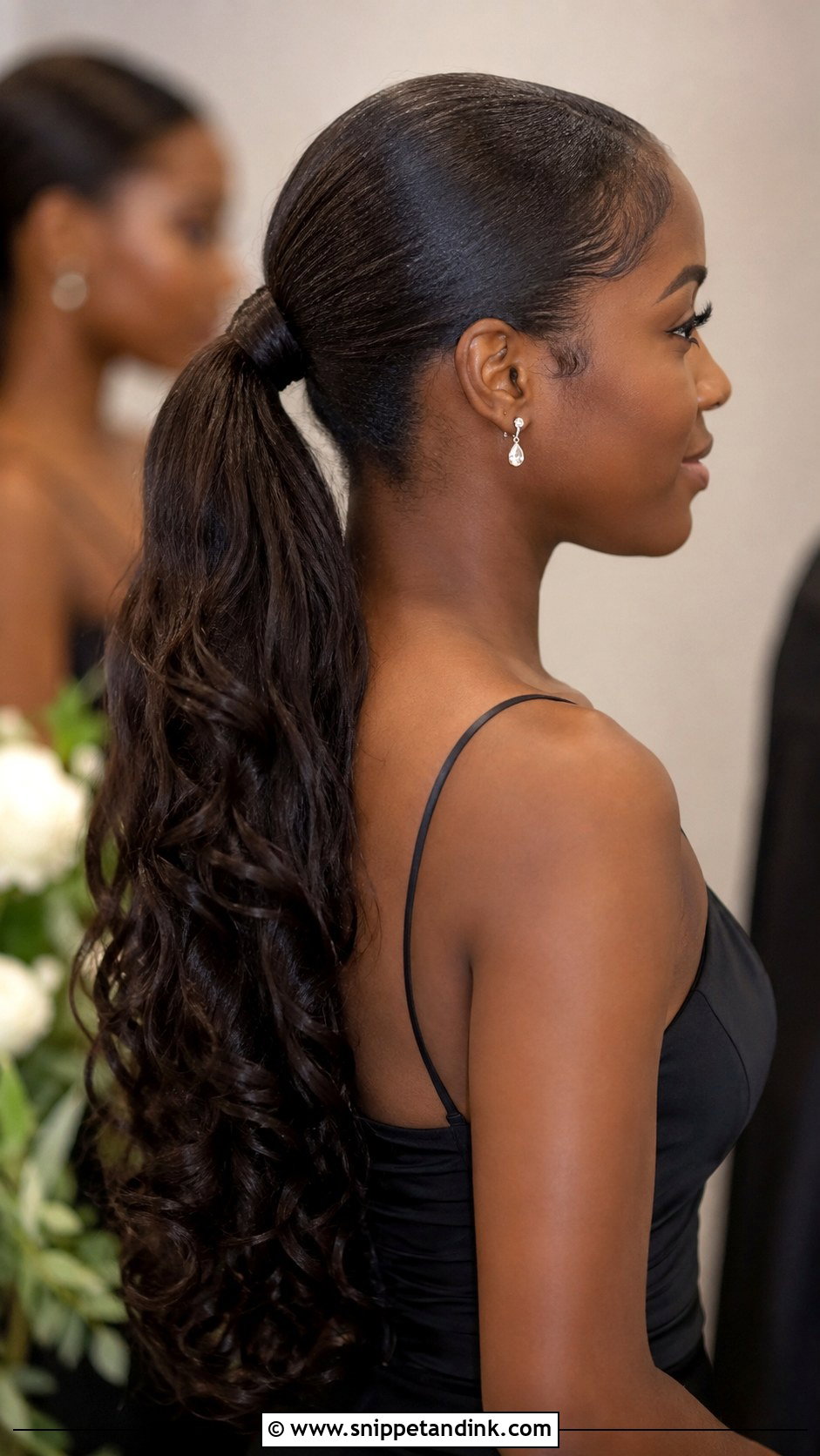 Black Bridesmaid Sleek Ponytail - Snippet and Ink - 20 Black Bridesmaid Hairstyles