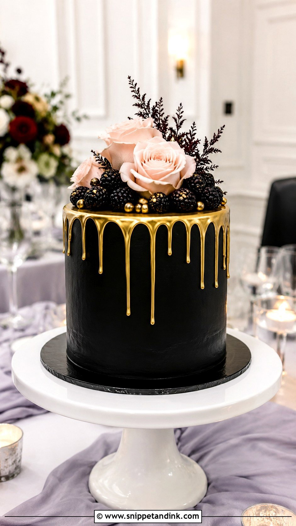 Black Buttercream Gold Drip Wedding Cake - Snippet and Ink - 20 Black and Gold Drip Cake Ideas for Wedding