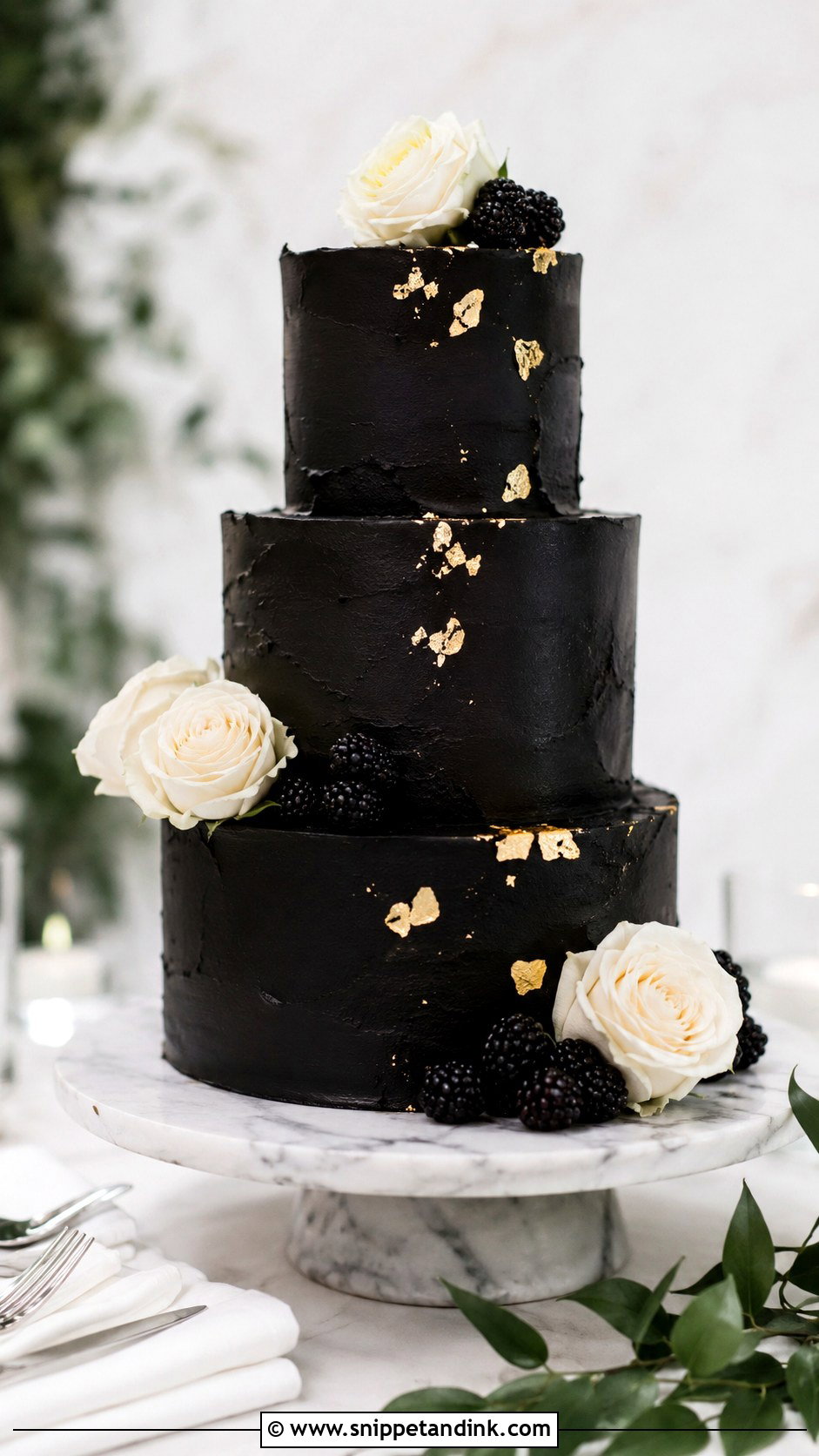 Black Buttercream Wedding Cake - Snippet and Ink - 20 Black Wedding Cake Ideas