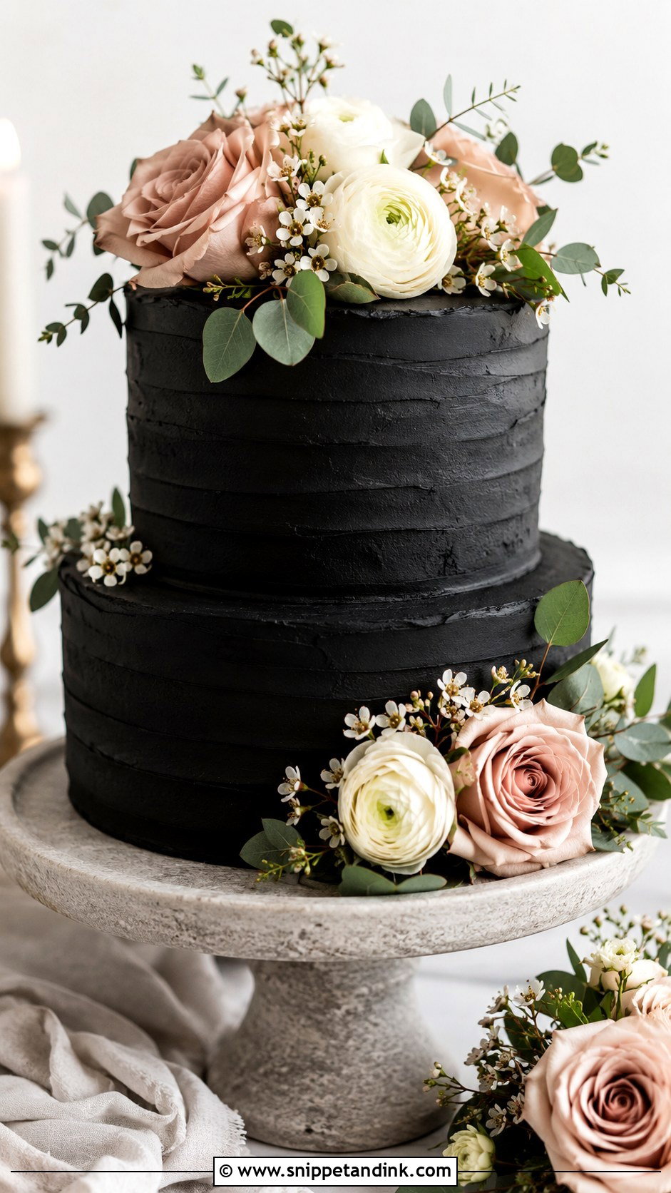 Black Buttercream Wedding Cake With Flowers - Snippet and Ink - 20 Black Floral Cake Ideas for Wedding