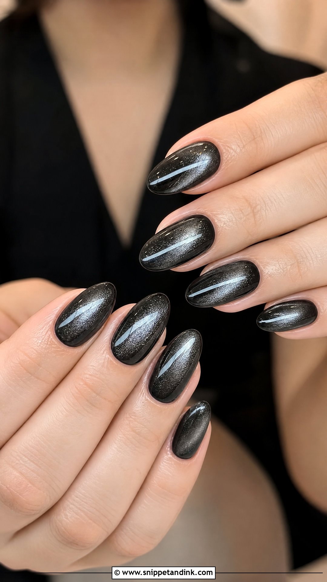 Black Cat Eye Bridal Nails - Snippet and Ink - 25 Black Bridal Nails