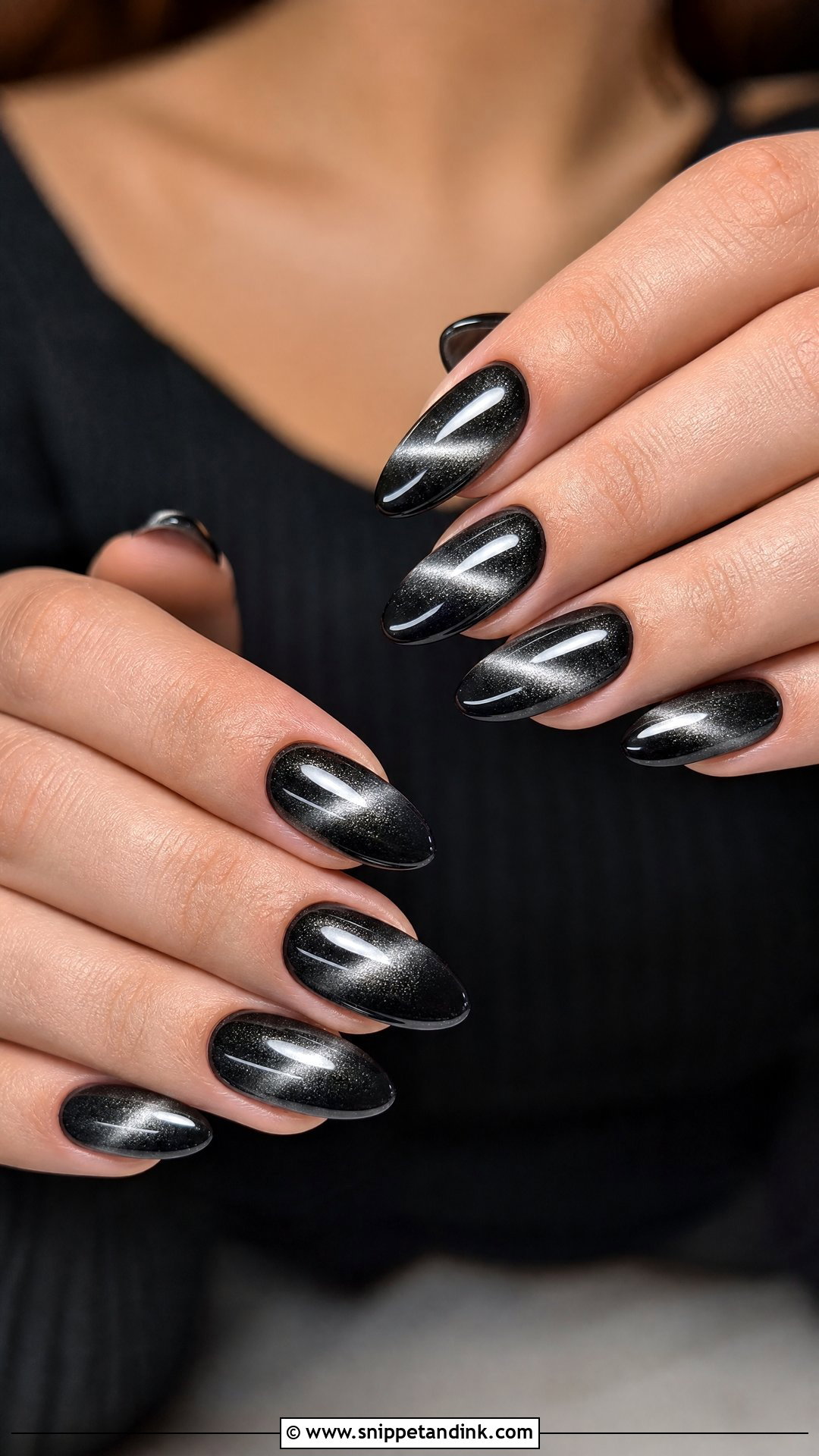 Black Cat Eye Wedding Nails - Snippet and Ink - 25 Black Wedding Nails for Bride