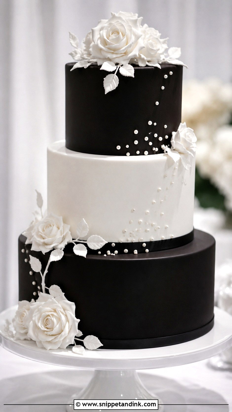 Black Chocolate And White Wedding Cake - Snippet and Ink - 25 Chocolate and White Wedding Cake Ideas