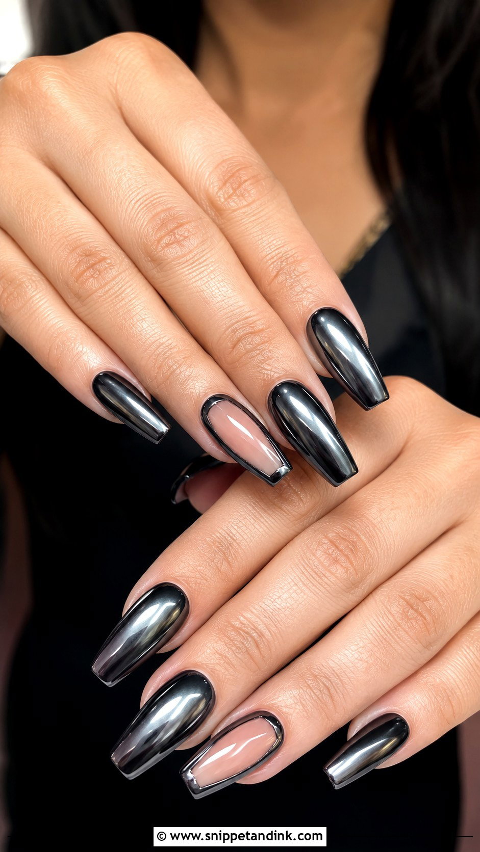Black Chrome Bridal Nails - Snippet and Ink - 20 Dark Bridal Nails