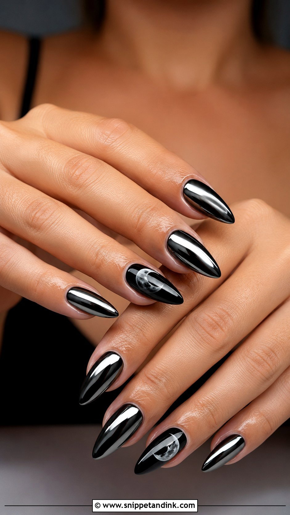 Black Chrome Halloween Wedding Nails - Snippet and Ink - 20 Halloween Wedding Nails