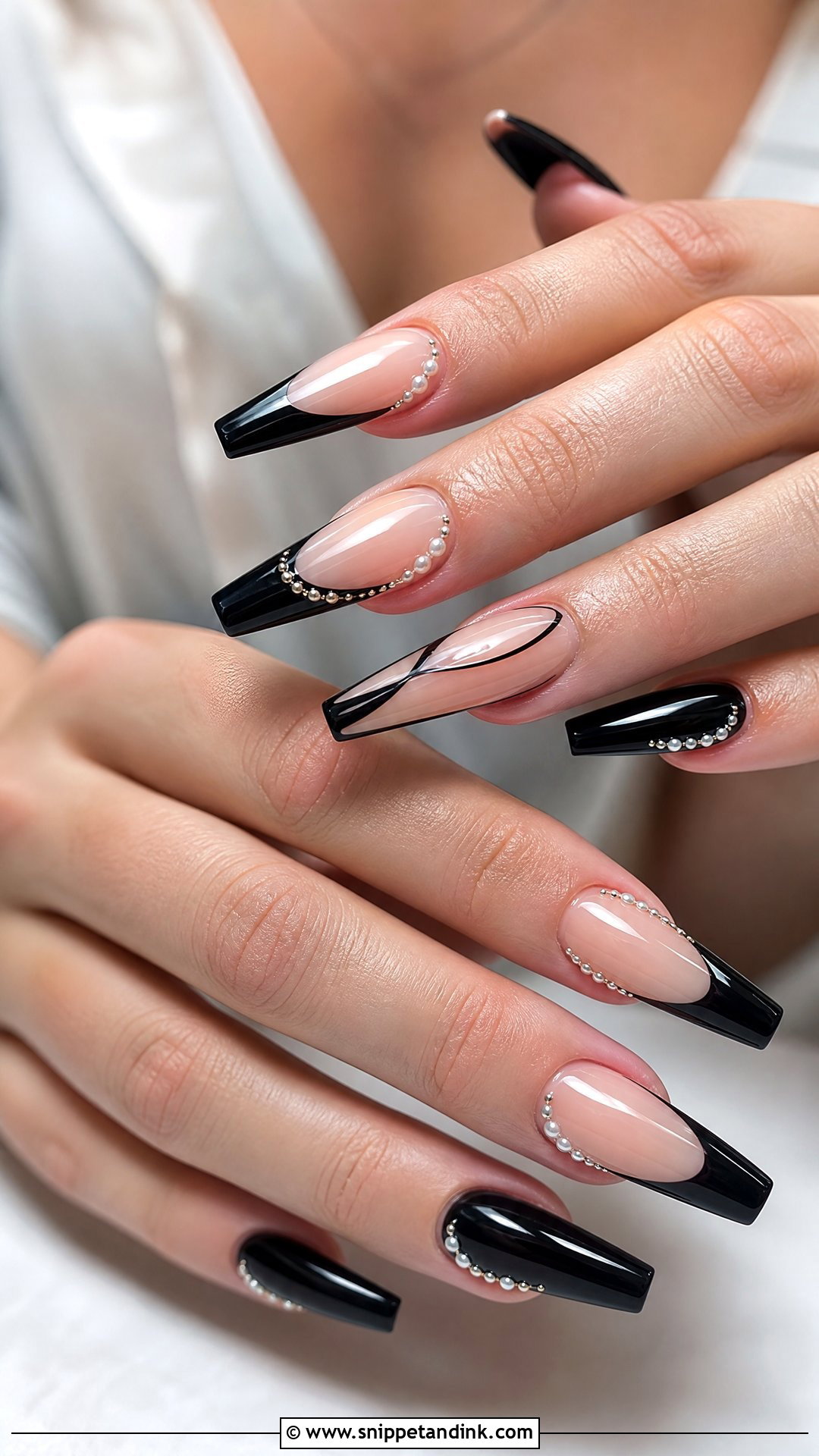 Black Coffin Bridal Nails - Snippet and Ink - 25 Black Bridal Nails