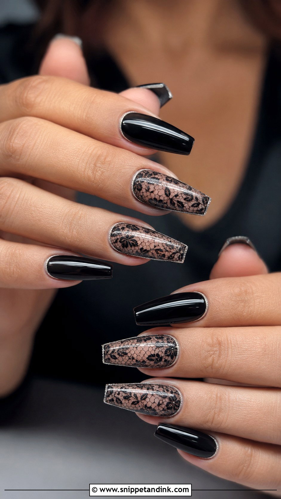Black Coffin Wedding Nails - Snippet and Ink - 30 Black Wedding Nails
