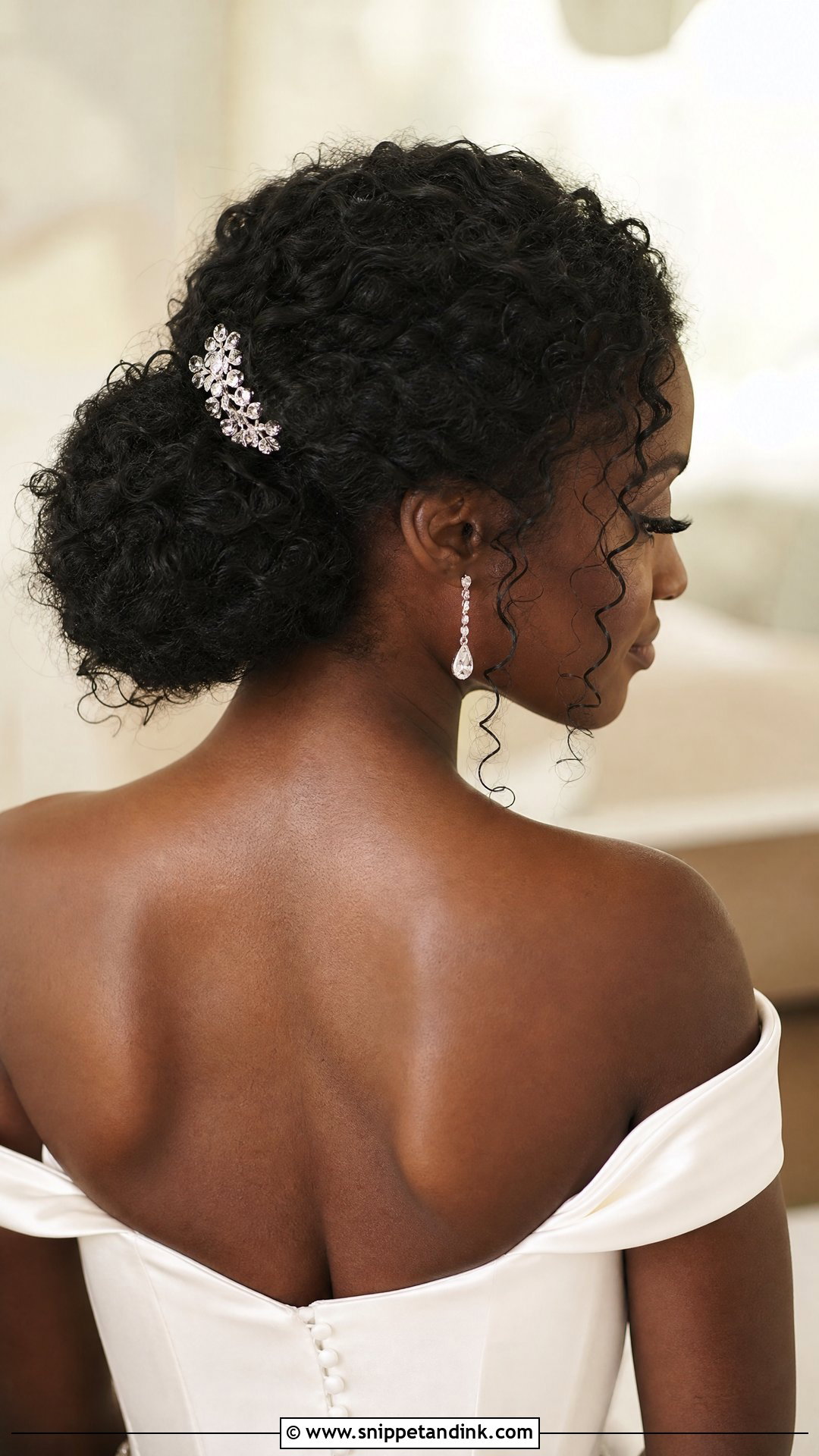 Black Curly Low Bun Wedding Hair - Snippet and Ink - 15 Black Curly Wedding Hairstyles