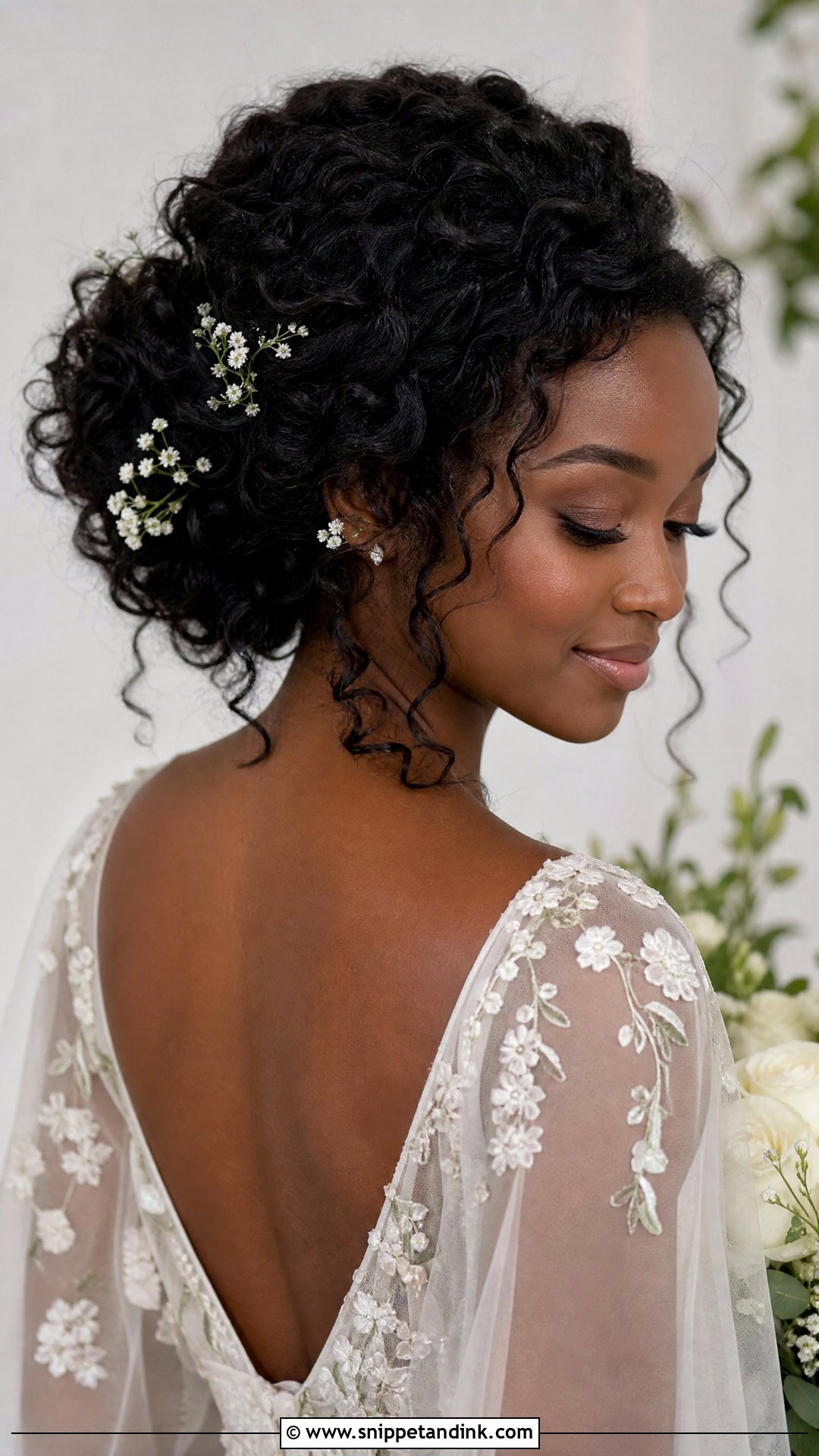 Black Curly Wedding Hair With Flowers - Snippet and Ink - 15 Black Curly Wedding Hairstyles