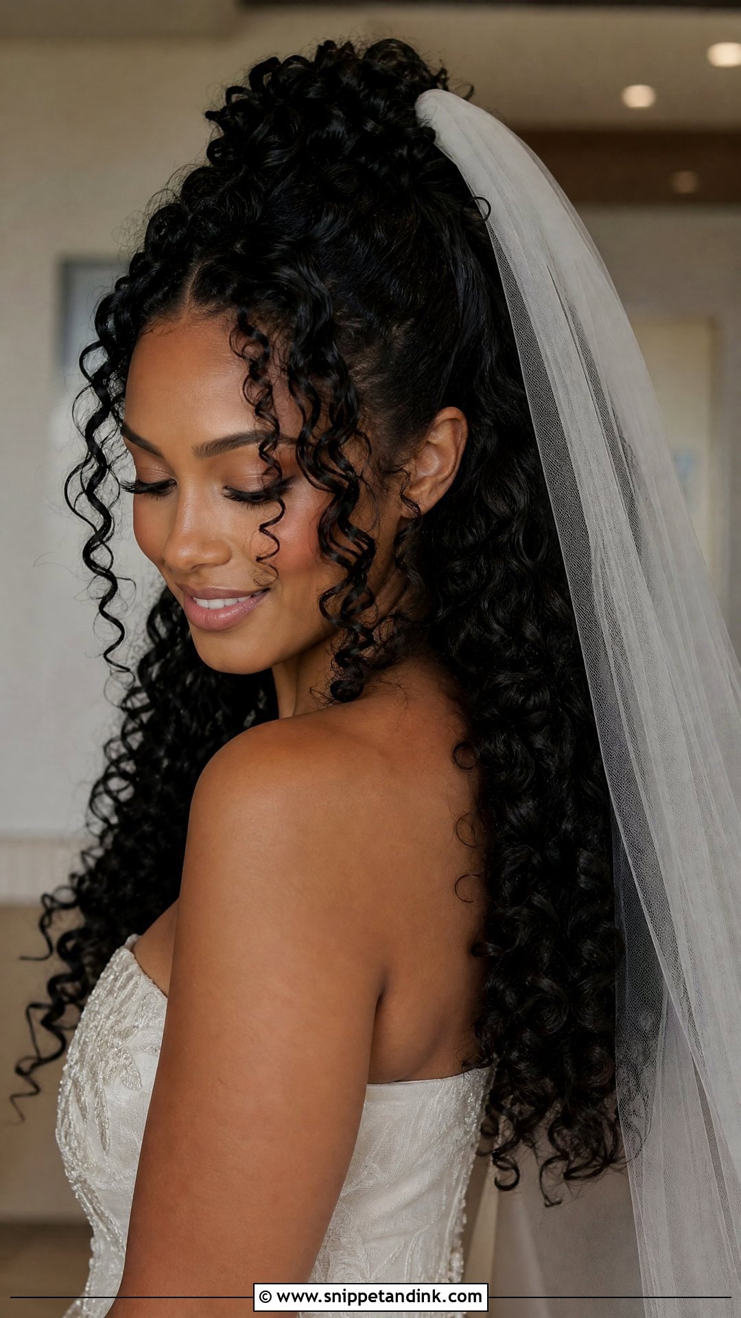 Black Curly Wedding Hair With Veil - Snippet and Ink - 15 Black Curly Wedding Hairstyles