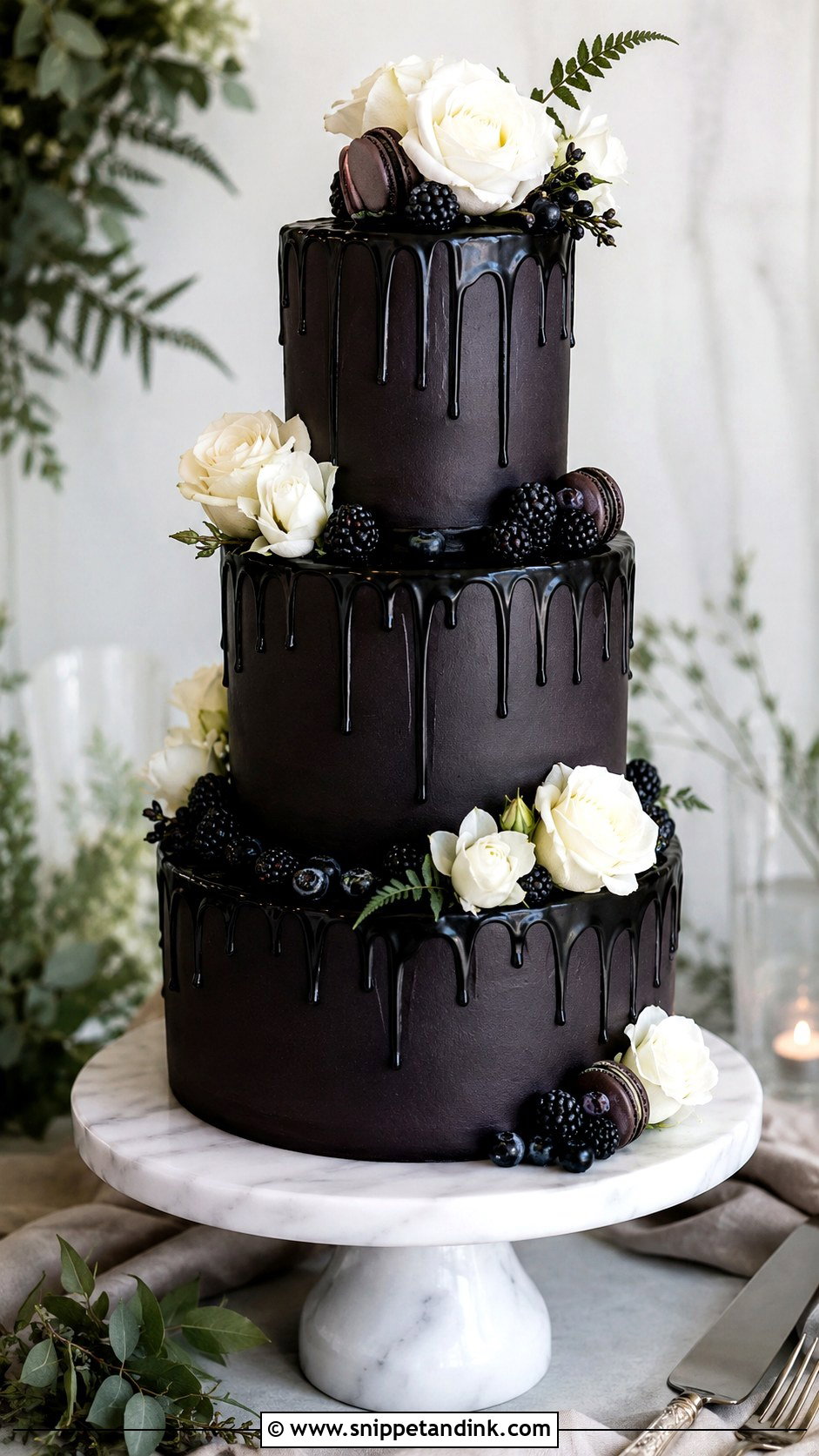 Black Drip Wedding Cake - Snippet and Ink - 20 Black Wedding Cake Ideas