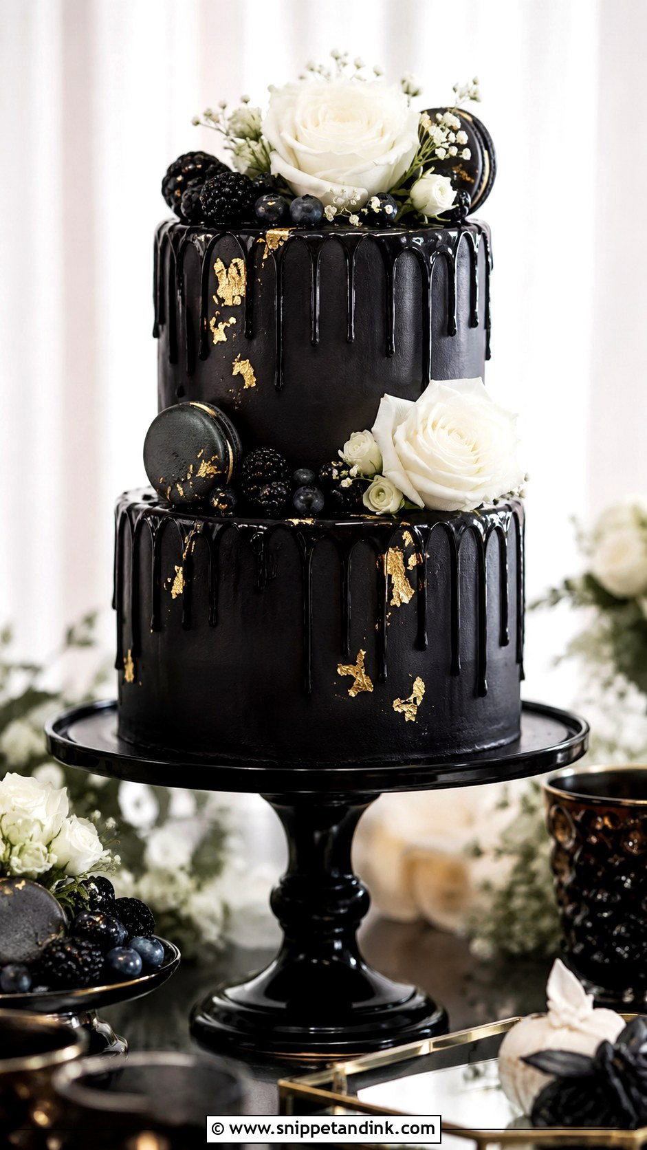 Black Drip Wedding Cake - Snippet and Ink - 20 Black Colour Cake Design Ideas for Wedding