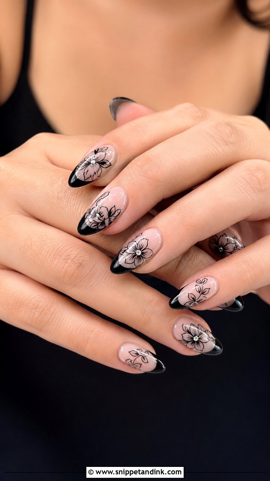Black Floral Alt Wedding Nails - Snippet and Ink - 20 Alt Wedding Nails