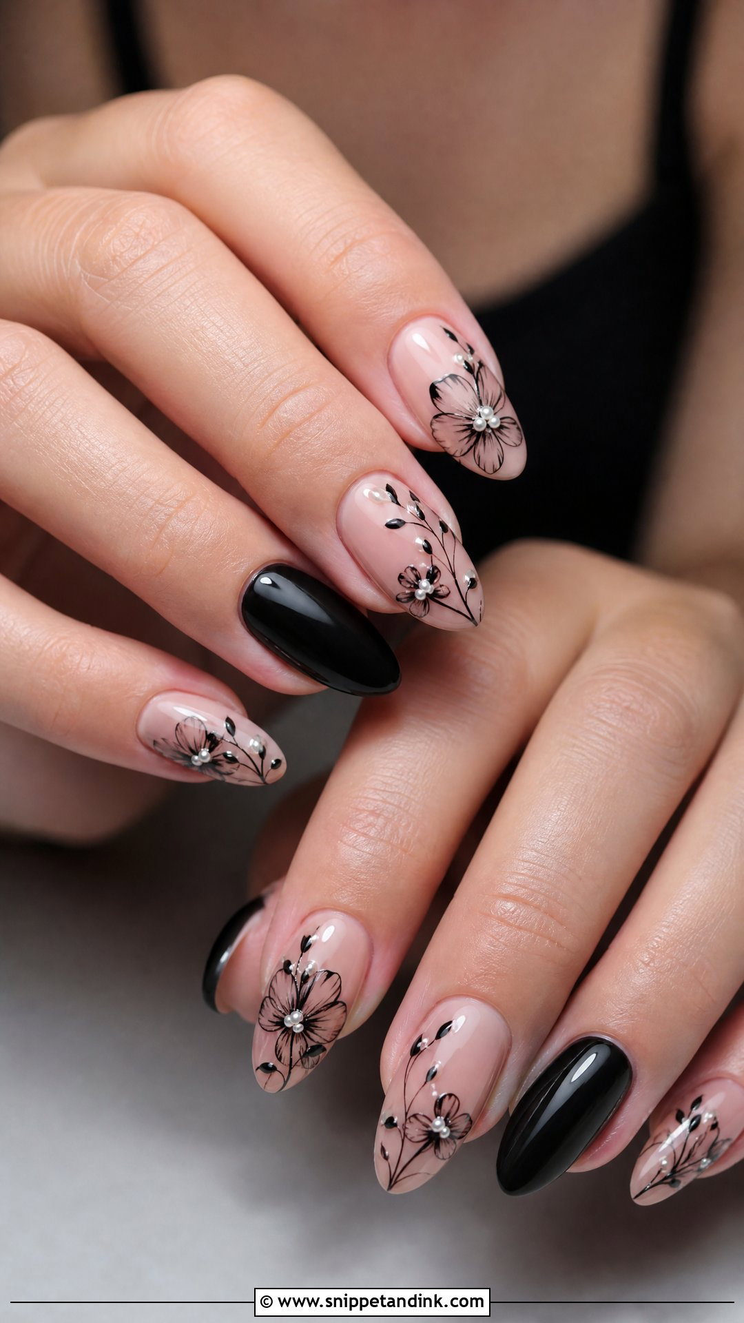 Black Floral Bridal Nails - Snippet and Ink - 25 Black Bridal Nails