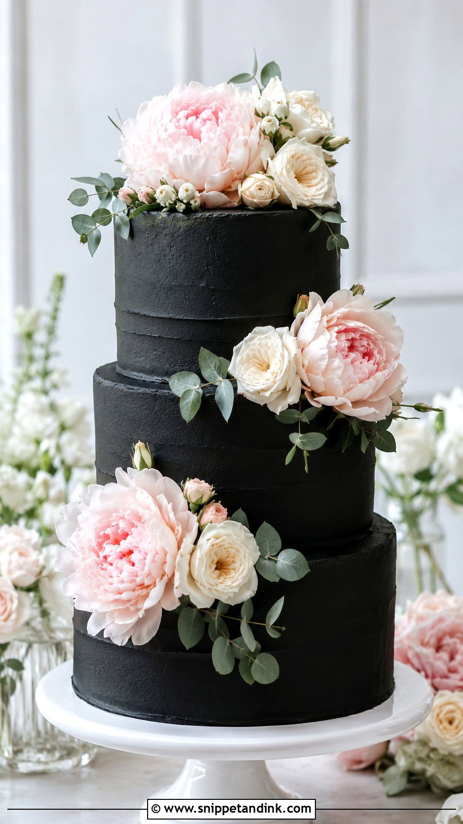 Black Floral Wedding Cake With Peonies - Snippet and Ink - 20 Black Floral Cake Ideas for Wedding