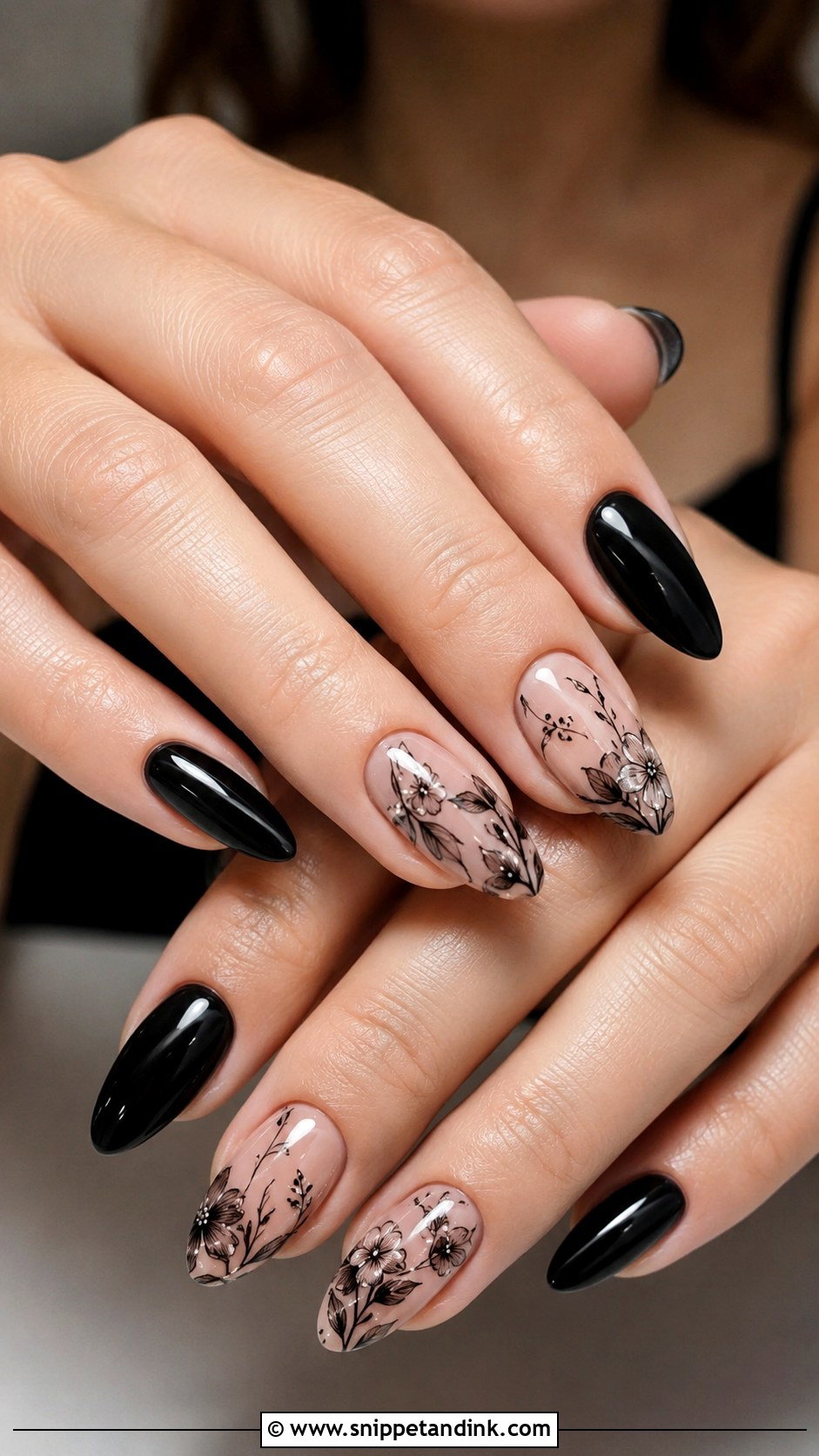 Black Floral Wedding Nails - Snippet and Ink - 20 Classy Black Wedding Nails