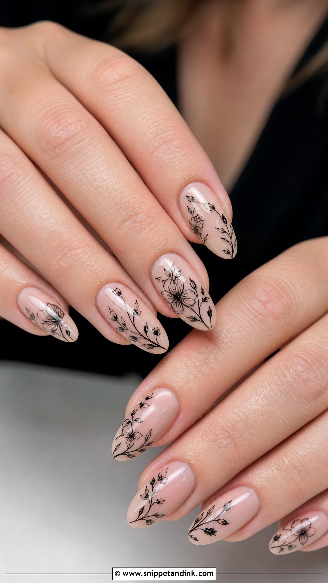 Black Floral Wedding Nails - Snippet and Ink - 25 Black Wedding Nails for Bride