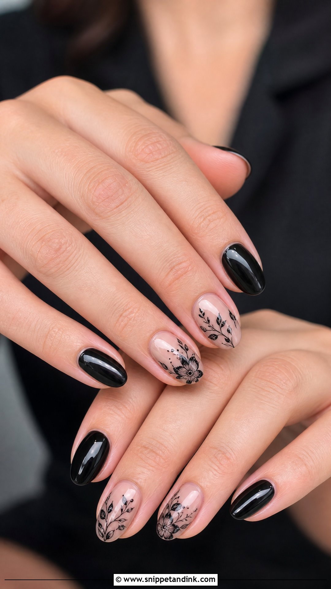 Black Floral Wedding Nails - Snippet and Ink - 25 Dark Wedding Nails