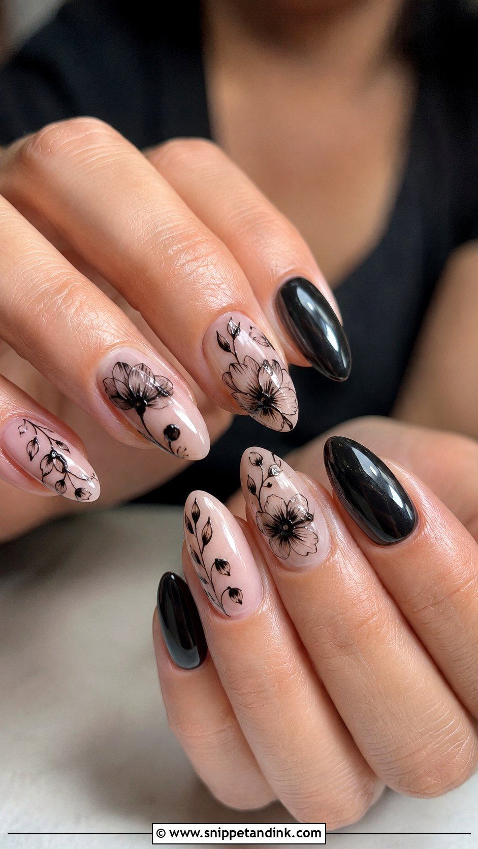 Black Floral Wedding Nails - Snippet and Ink - 30 Black Wedding Nails