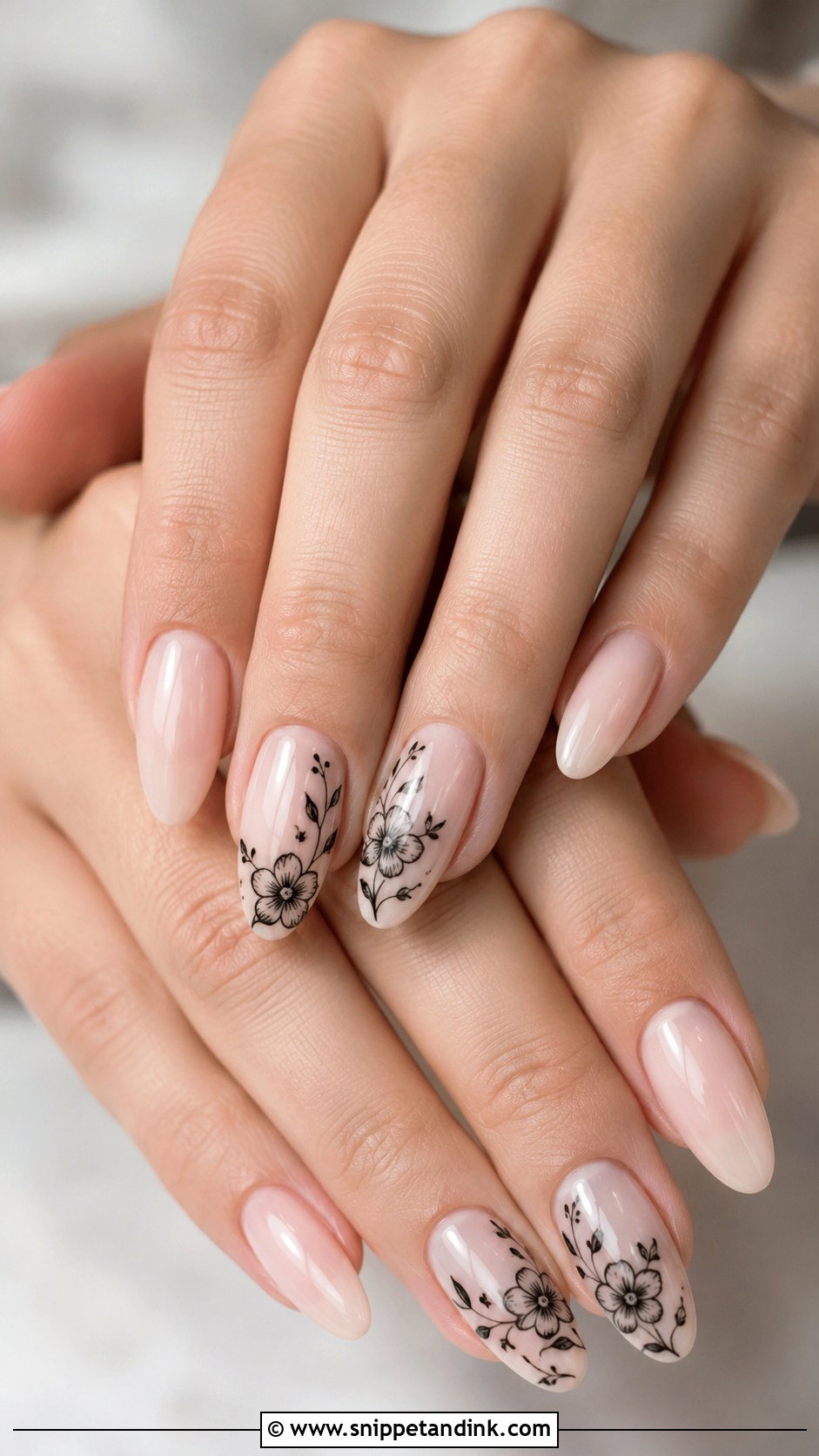 Black Floral Wedding Nails - Snippet and Ink - 20 Black Nails for Wedding