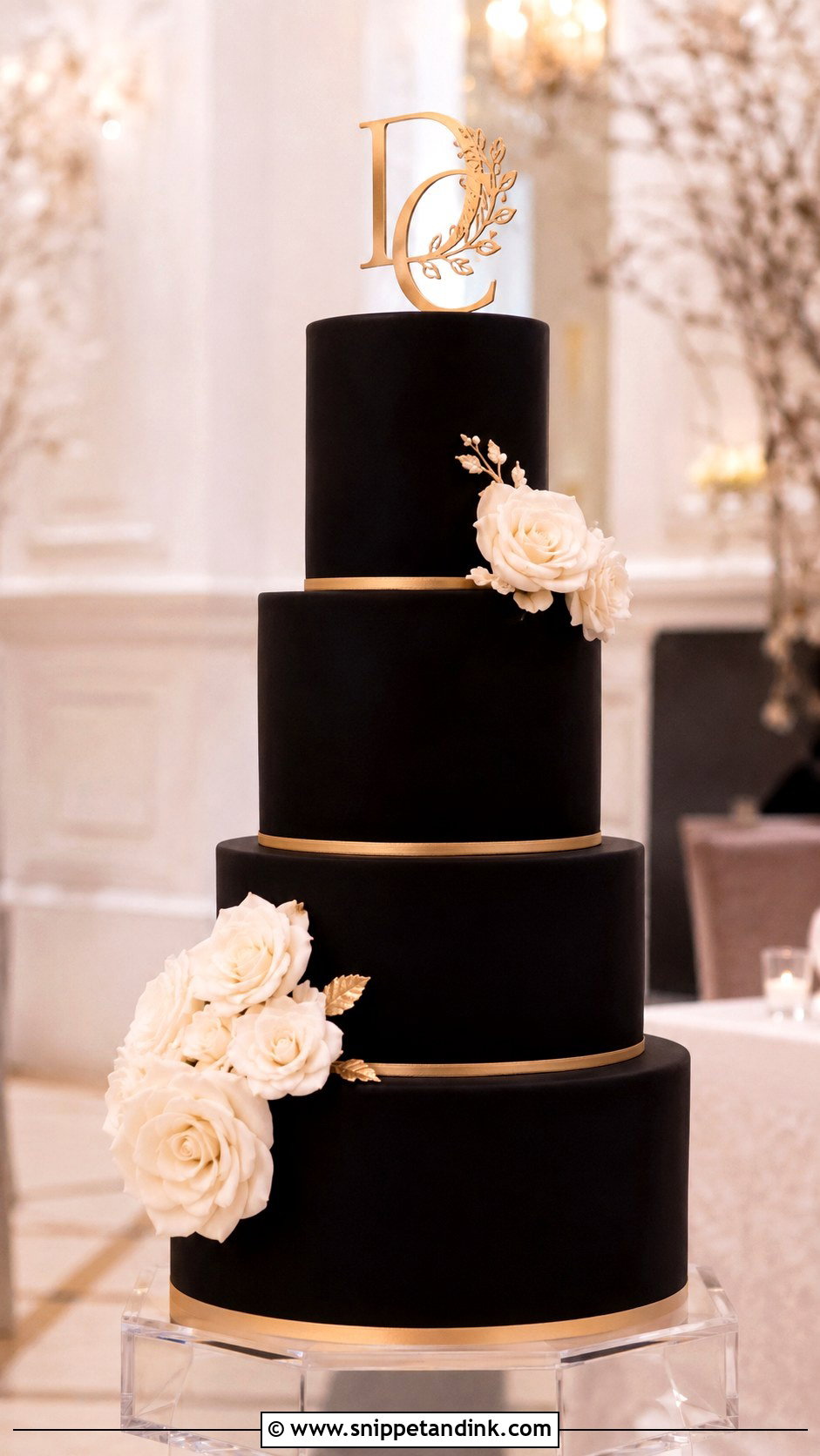 Black Fondant Wedding Cake - Snippet and Ink - 20 Black Wedding Cake Ideas