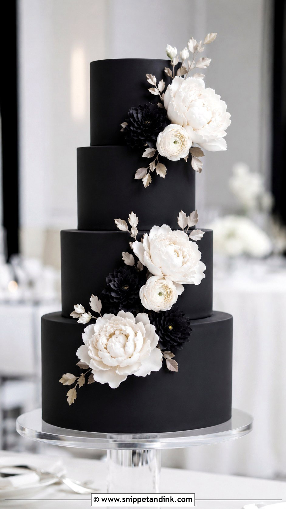 Black Fondant Wedding Cake With Sugar Flowers - Snippet and Ink - 20 Black Floral Cake Ideas for Wedding