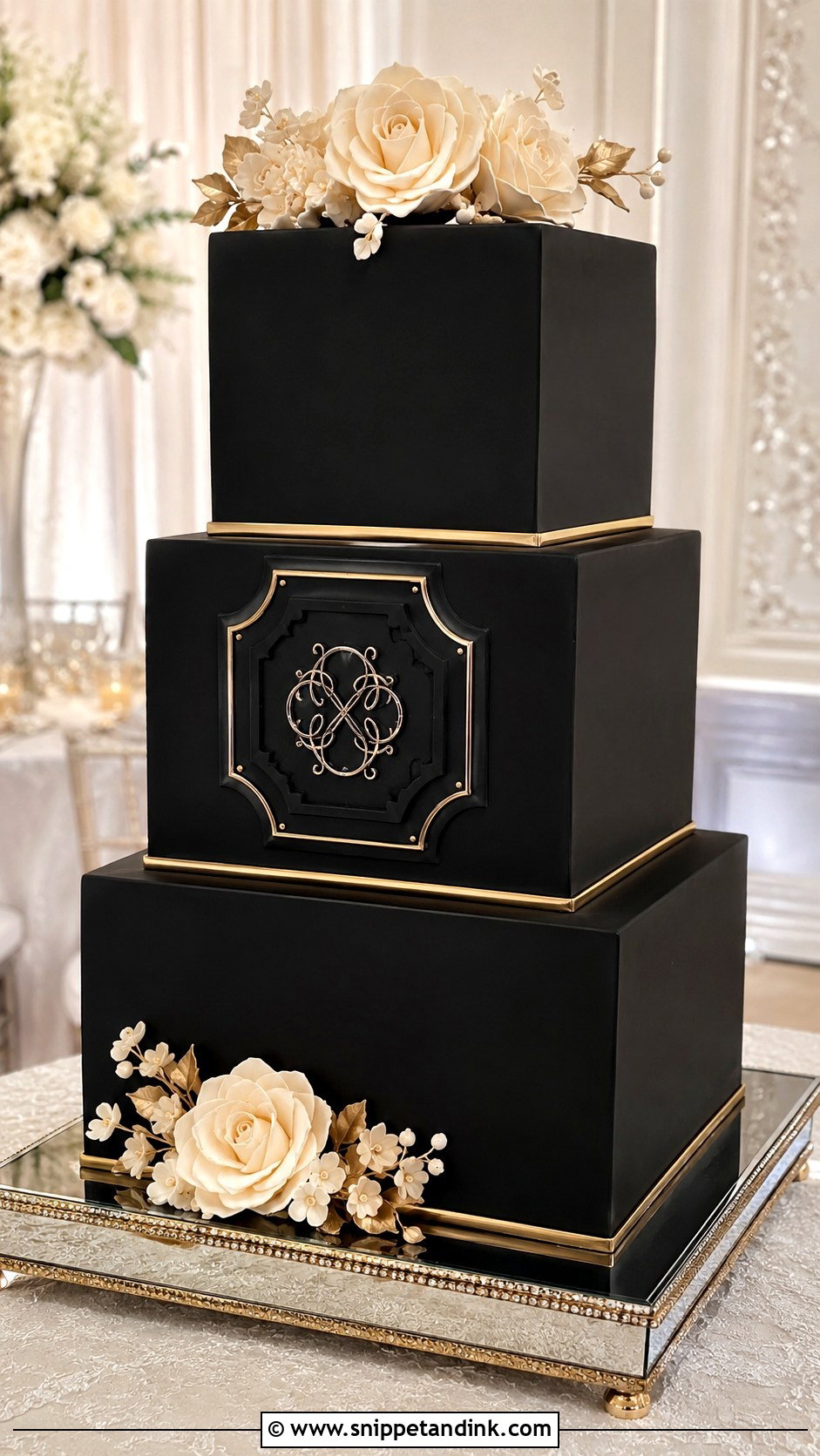 Black Fondant Wedding Cake - Snippet and Ink - 20 Black Colour Cake Design Ideas for Wedding