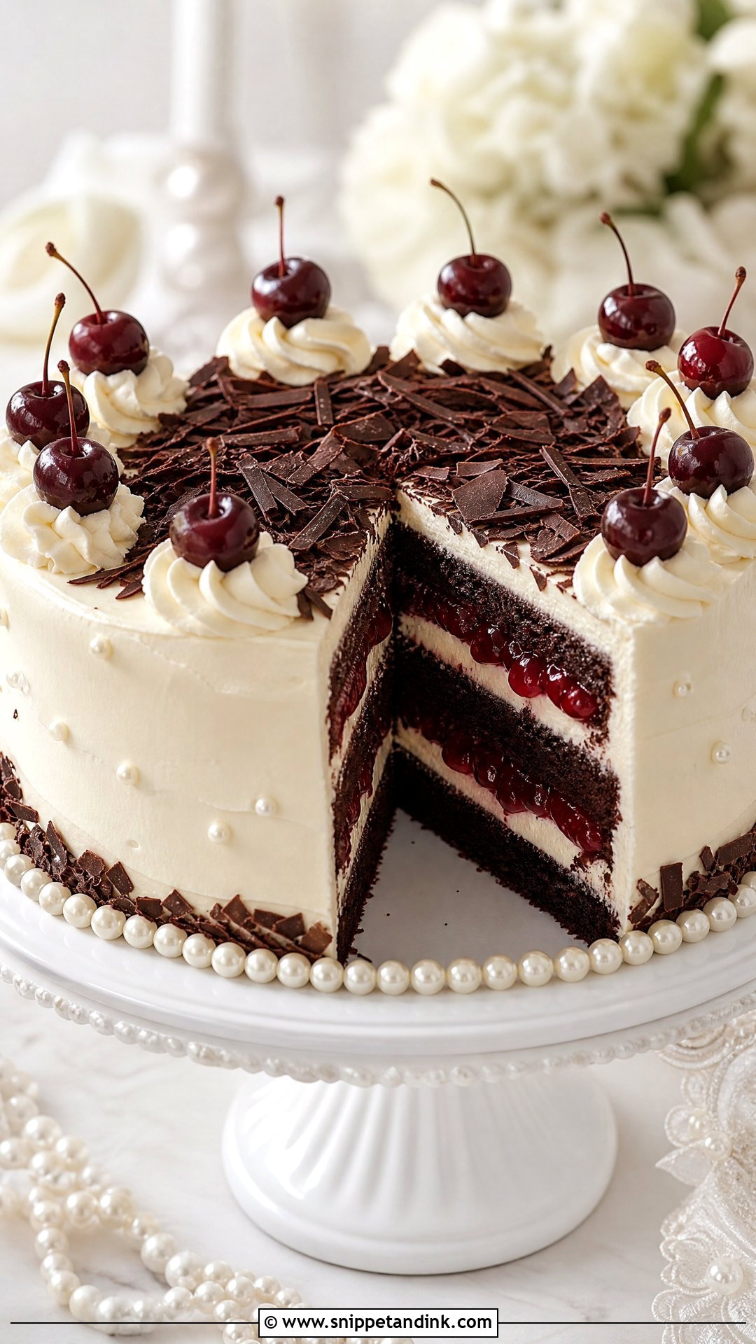 Black Forest Cookie Cake With Edible Pearls - Snippet and Ink - 25 Black Forest Cookie X Wedding Cake Ideas