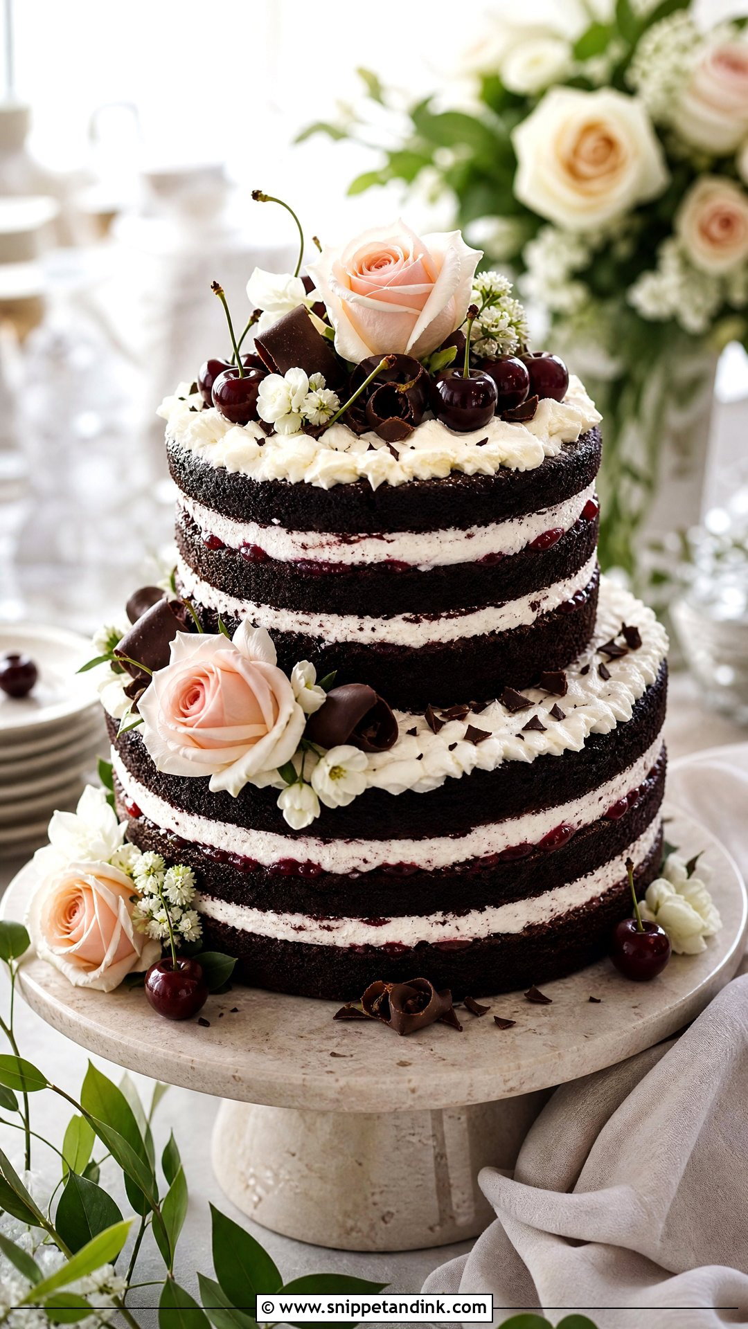 Black Forest Cookie Cake With Fresh Flowers - Snippet and Ink - 25 Black Forest Cookie X Wedding Cake Ideas